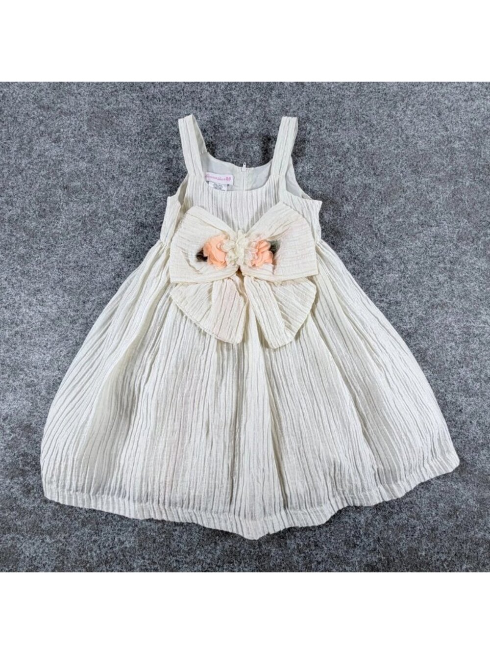 Bonnie Jean Pleated Taffeta Party Dress Girls 5 Ivory Bow Detail Whimsical Y2K